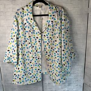 Kim, Rogers linen jacket cardigan hook & eye closure coastal grandma plus size